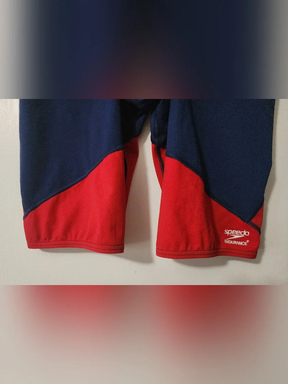 Speedo Endurance Men Jammer Swim Bottom Navy Blue Red Colorblock 36 Drawstring